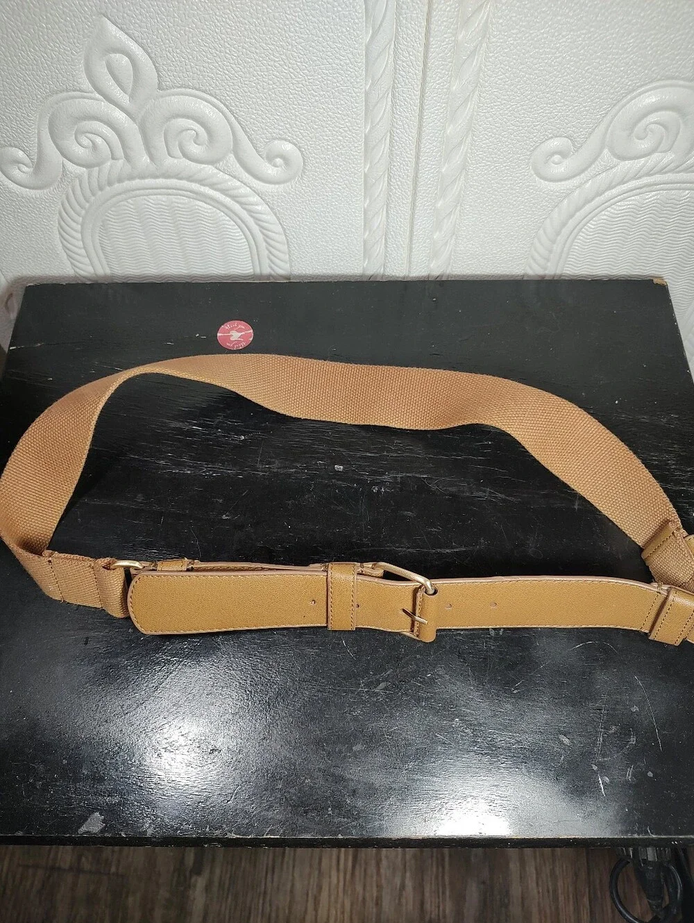 Talbots Size L Split Leather And Cotton Webbing Women's Belt Brow And Tan